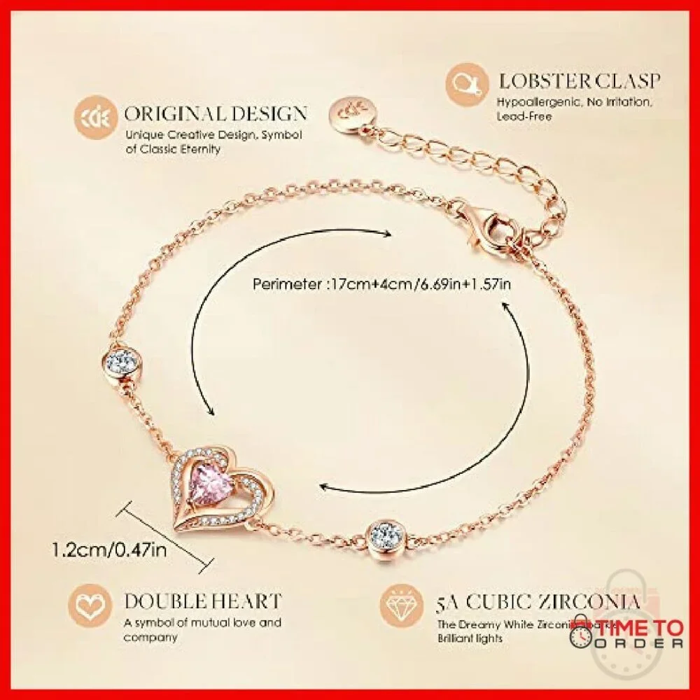 Sterling Silver Heart Charm Bracelet with Birthstone Zirconia, Adjustable Link